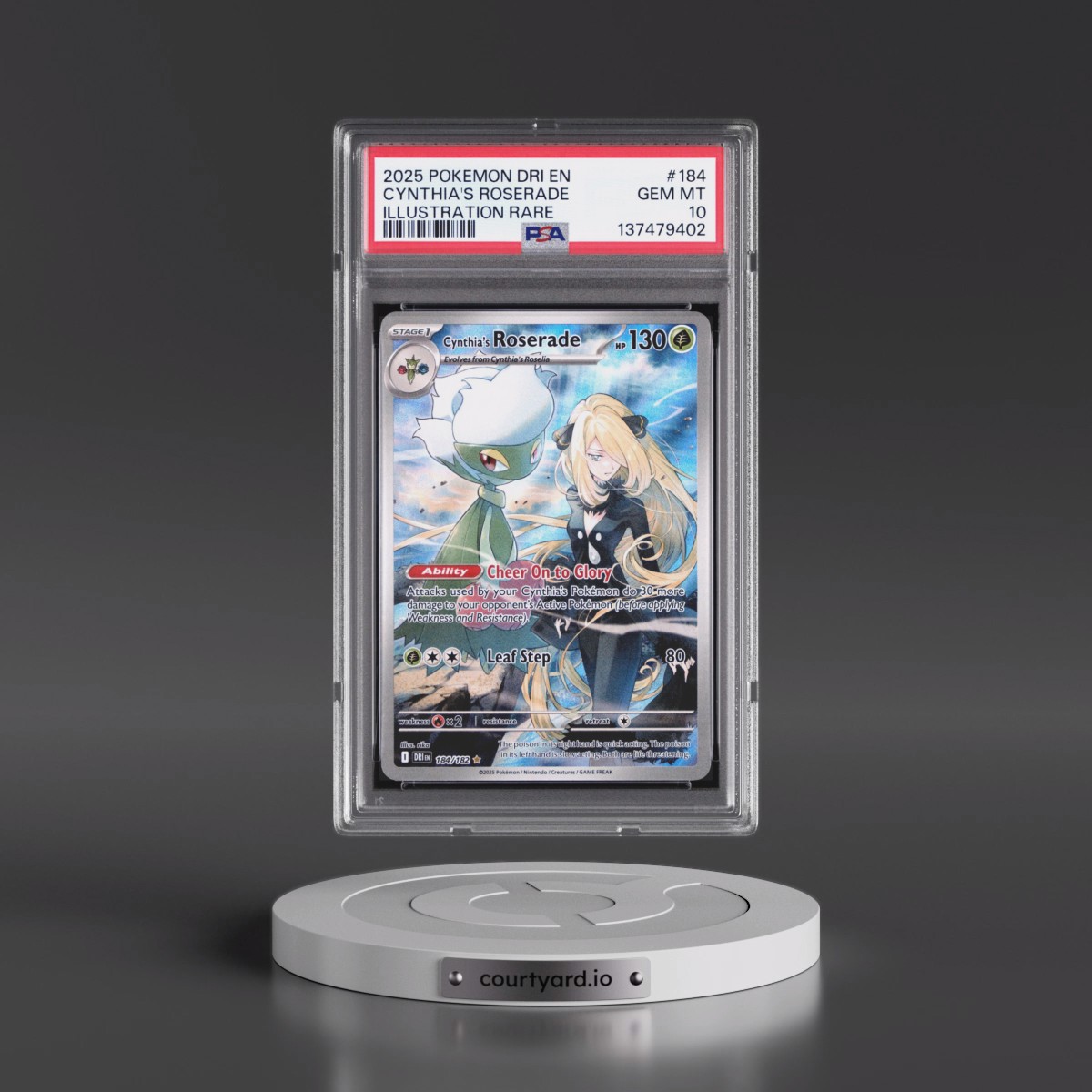 2025 Pokémon Dri EN-Destined Rivals #184 Cynthia's Roserade - Illustration Rare (PSA 10 GEM MINT)