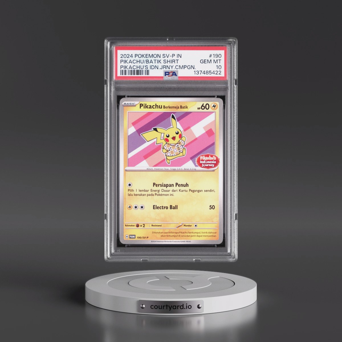 2024 Pokémon SV-P Promo #190 Pikachu in Batik Shirt - Pikachu's Indonesia Journey Campaign (PSA 10 GEM MINT)