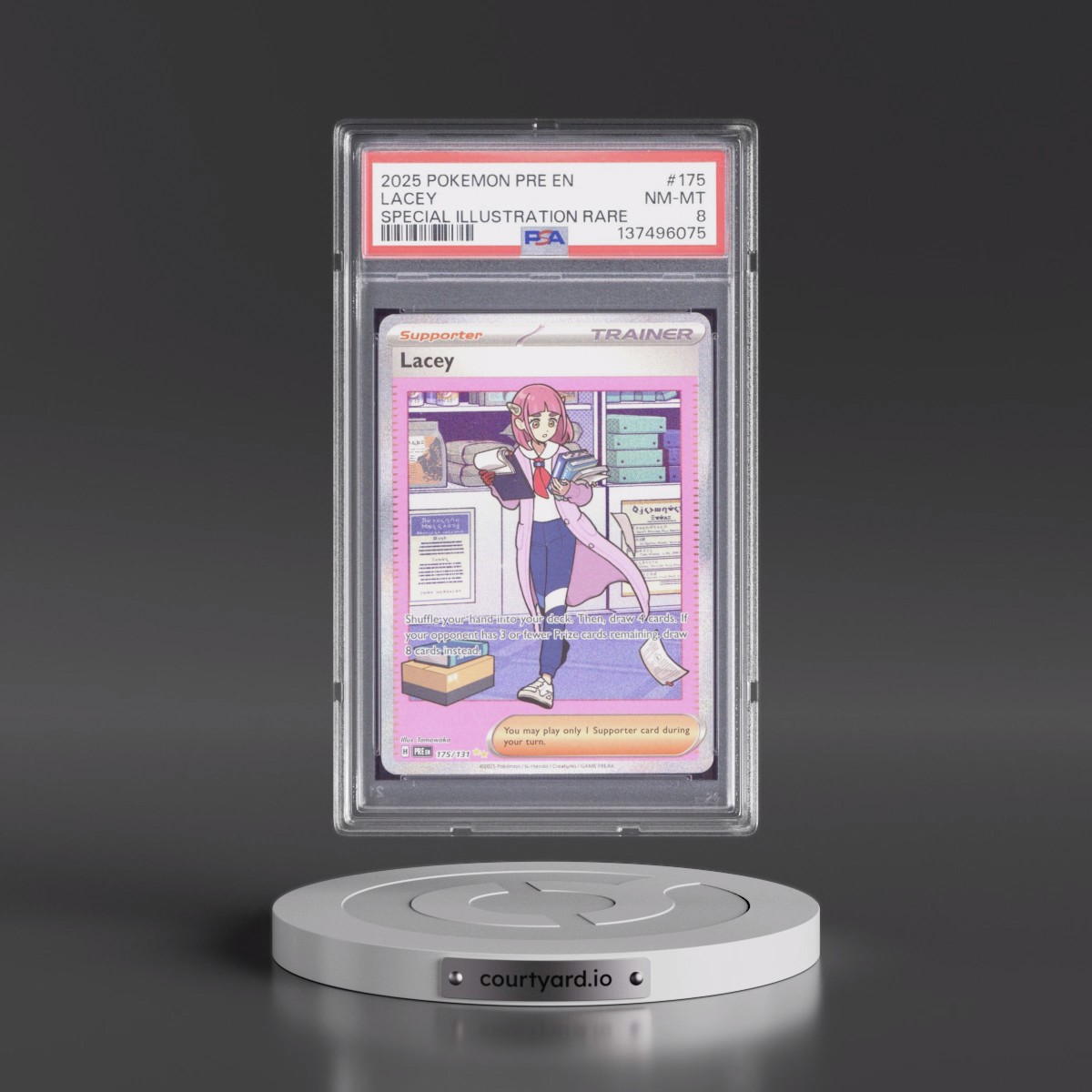 2025 Pokémon Pre EN-Prismatic Evolutions #175 Lacey - Special Illustration Rare (PSA 8 NM-MT)