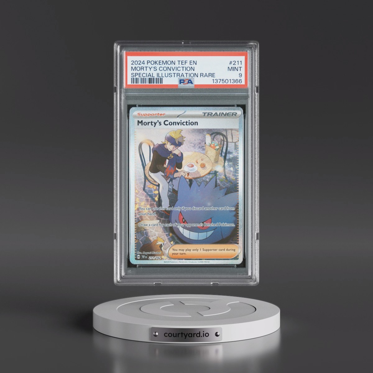 2024 Pokémon Tef EN-Temporal Forces #211 Morty's Conviction - Special Illustration Rare (PSA 9 MINT)