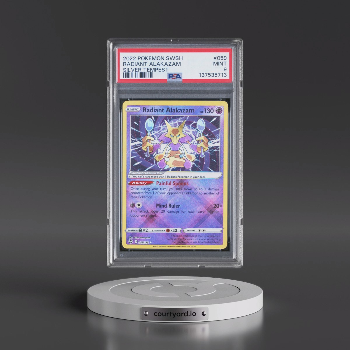 2022 Pokémon Sword & Shield Silver Tempest #059 Radiant Alakazam - Holo (PSA 9 MINT)