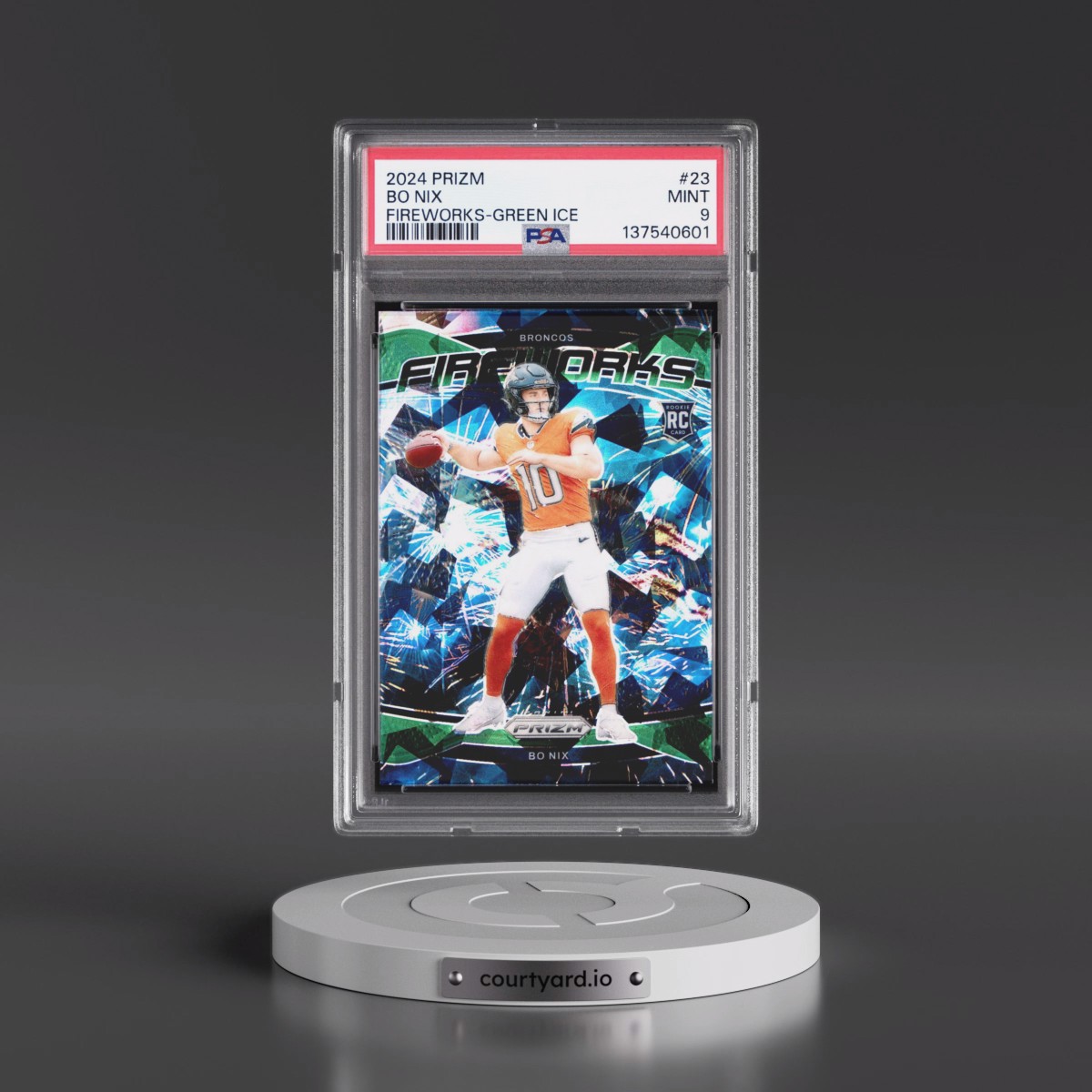 2024 Panini Prizm Fireworks #23 Bo Nix - Green Ice (PSA 9 MINT)