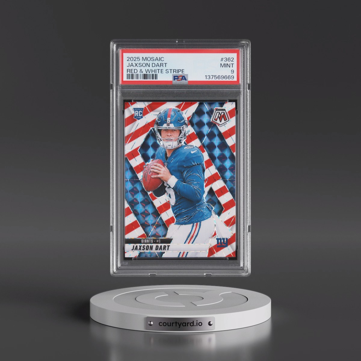 2025 Panini Mosaic #362 Jaxson Dart - Red & White Stripe (PSA 9 MINT)
