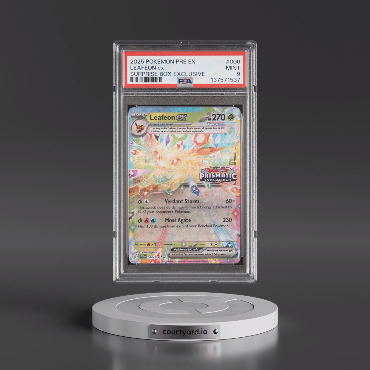 2025 Pokémon Pre EN-Prismatic Evolutions #006 Leafeon EX - Holo Surprise Box Exclusive (PSA 9 MINT)
