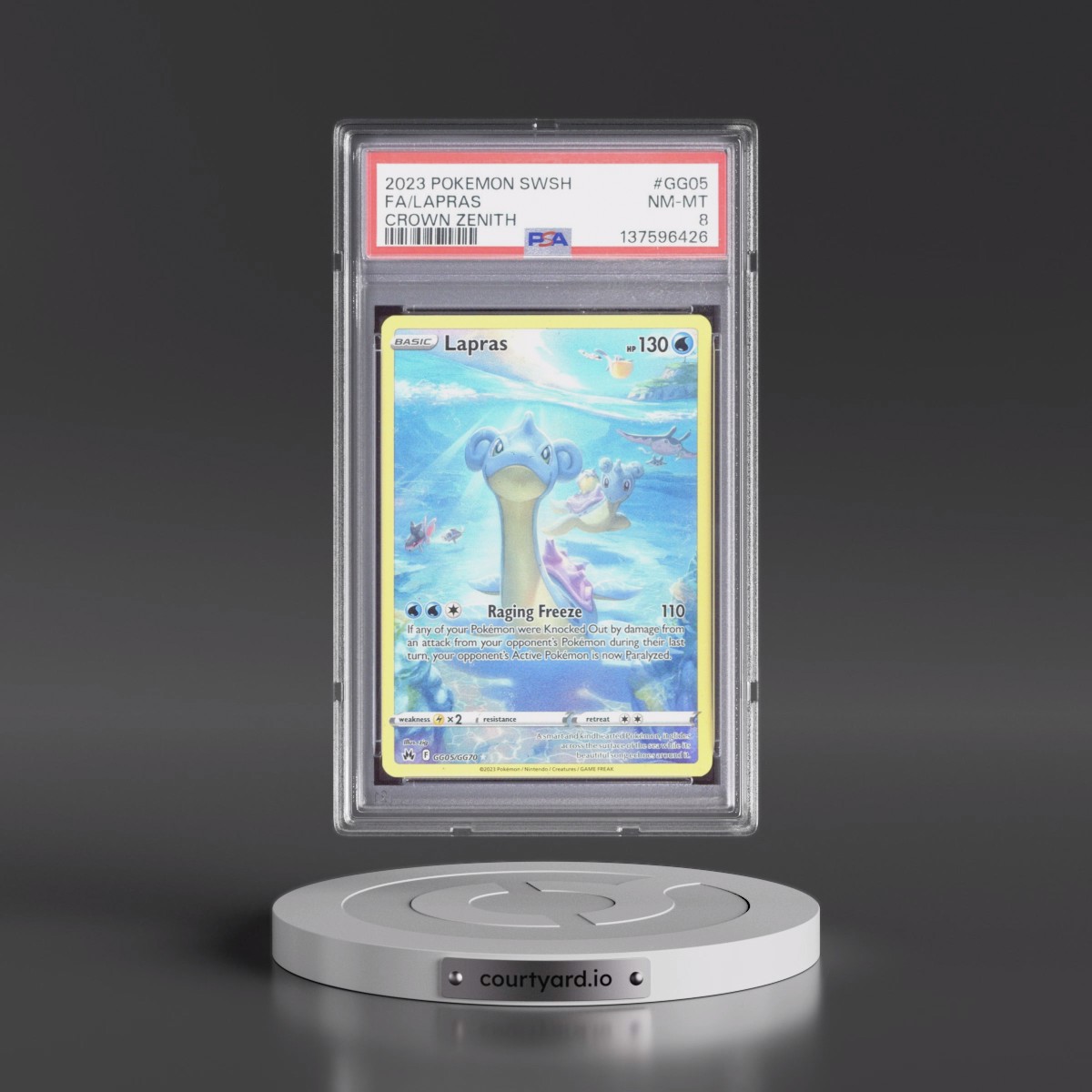 2023 Pokémon Sword and Shield Crown Zenith #GG05 Lapras - Full Art (PSA 8 NM-MT)
