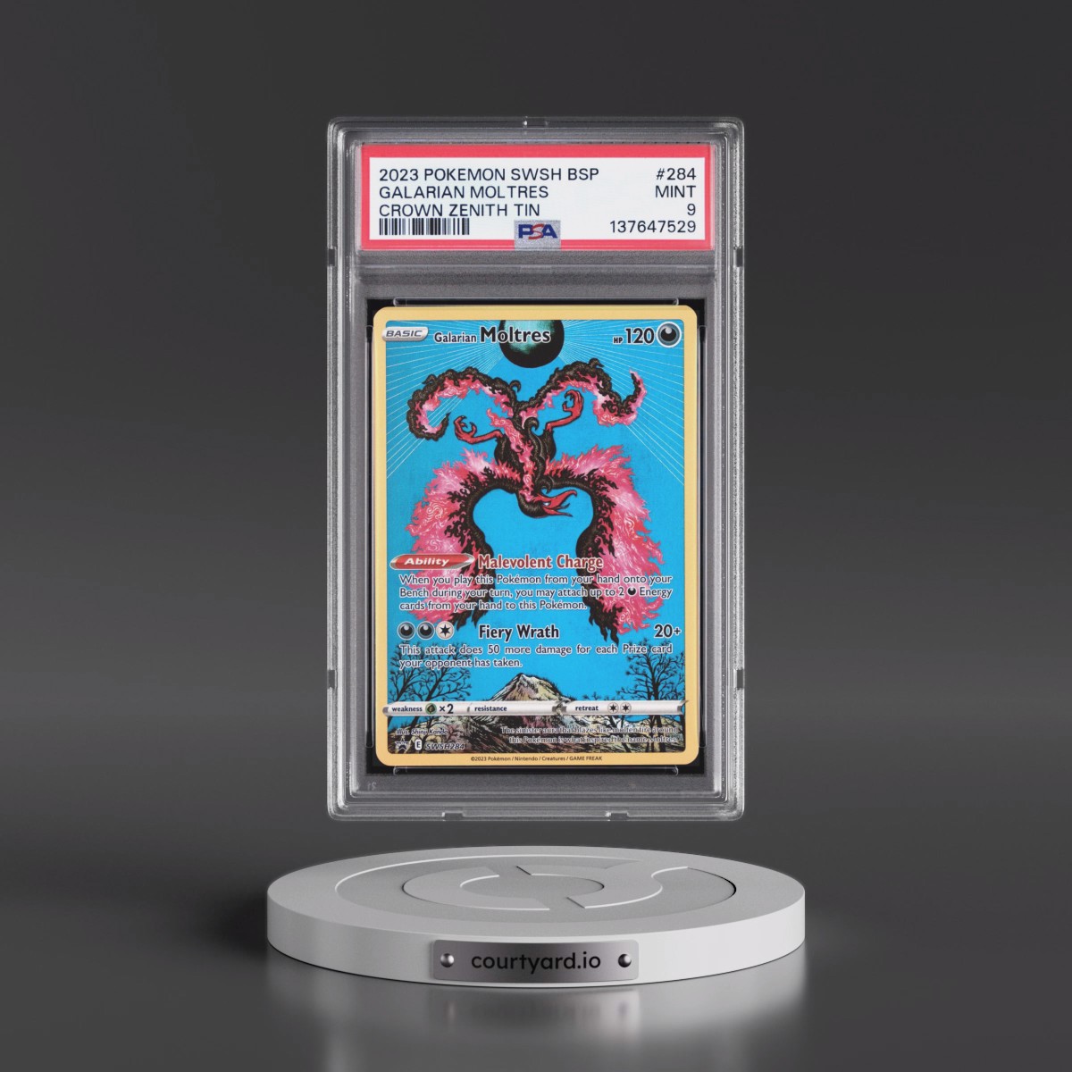2023 Pokémon Swsh Black Star Promo #284 Galarian Moltres - Crown Zenith Tin (PSA 9 MINT)
