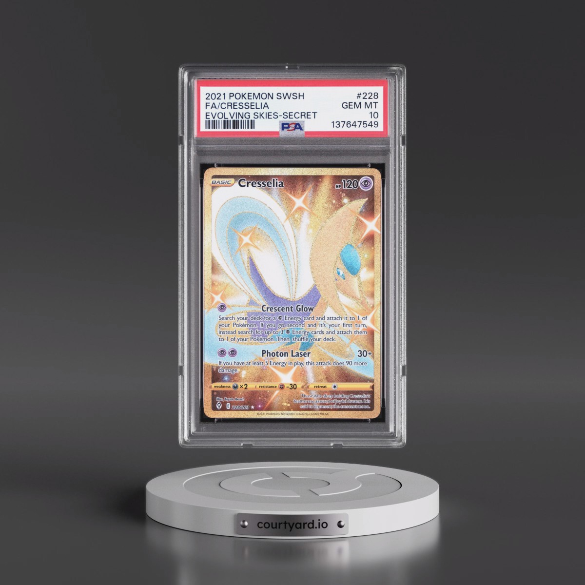 2021 Pokémon Sword & Shield Evolving Skies #228 Cresselia - Full Art Secret (PSA 10 GEM MINT)