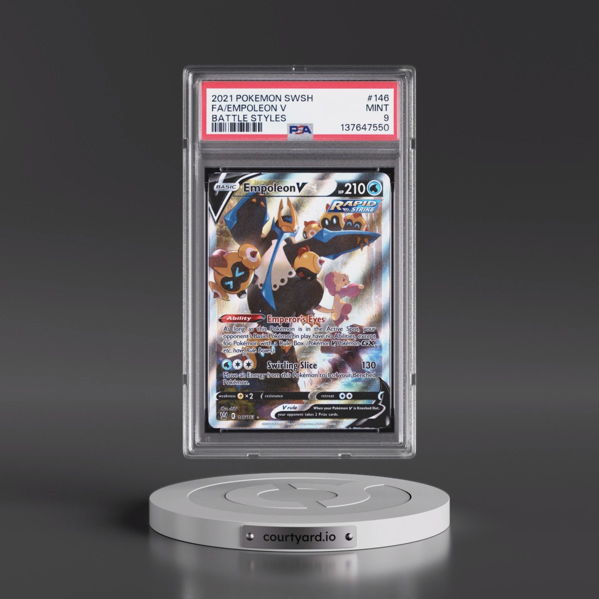 2021 Pokémon Sword & Shield Battle Styles #146 Empoleon V - Holo Full Art (PSA 9 MINT)