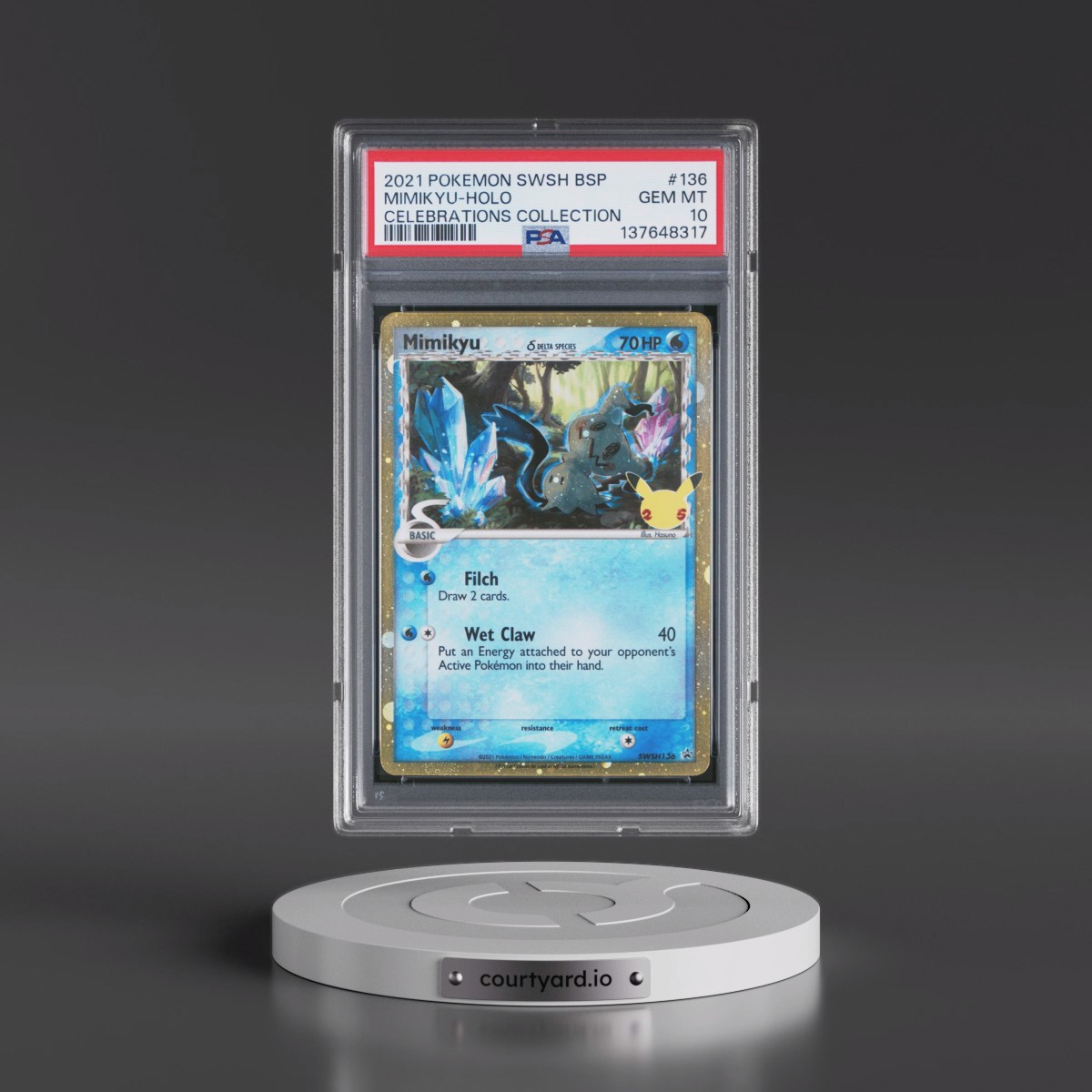 2021 Pokémon Swsh Black Star Promo #136 Mimikyu - Holo Celebrations Collection (PSA 10 GEM MINT)