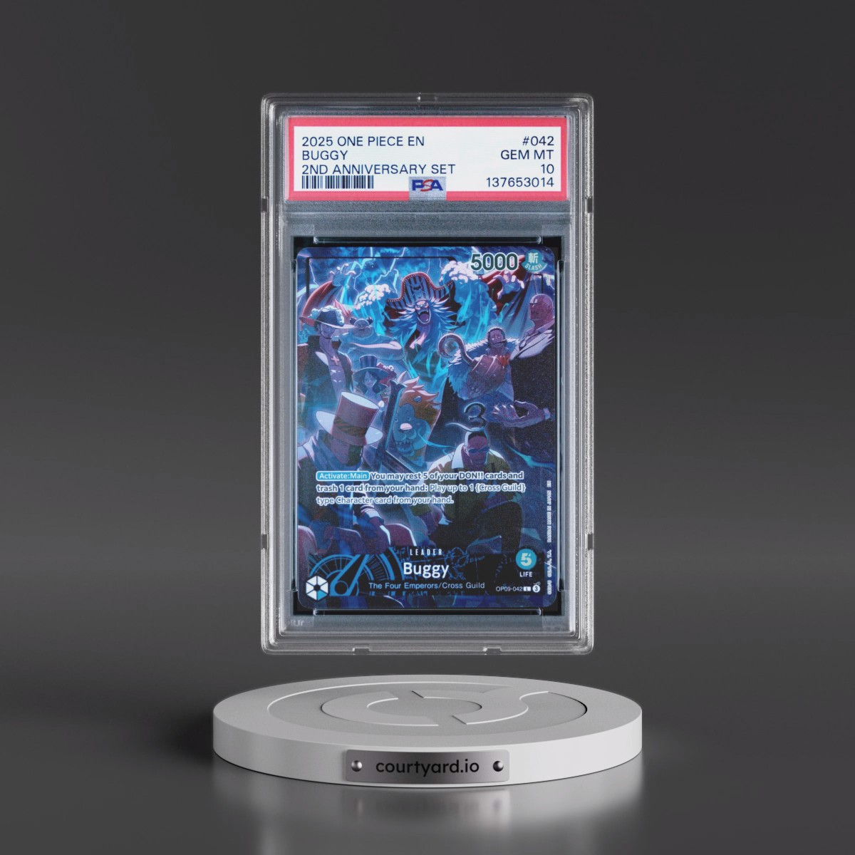 2025 One Piece English Version 2nd Anniversary Set #042 Buggy (PSA 10 GEM MINT)