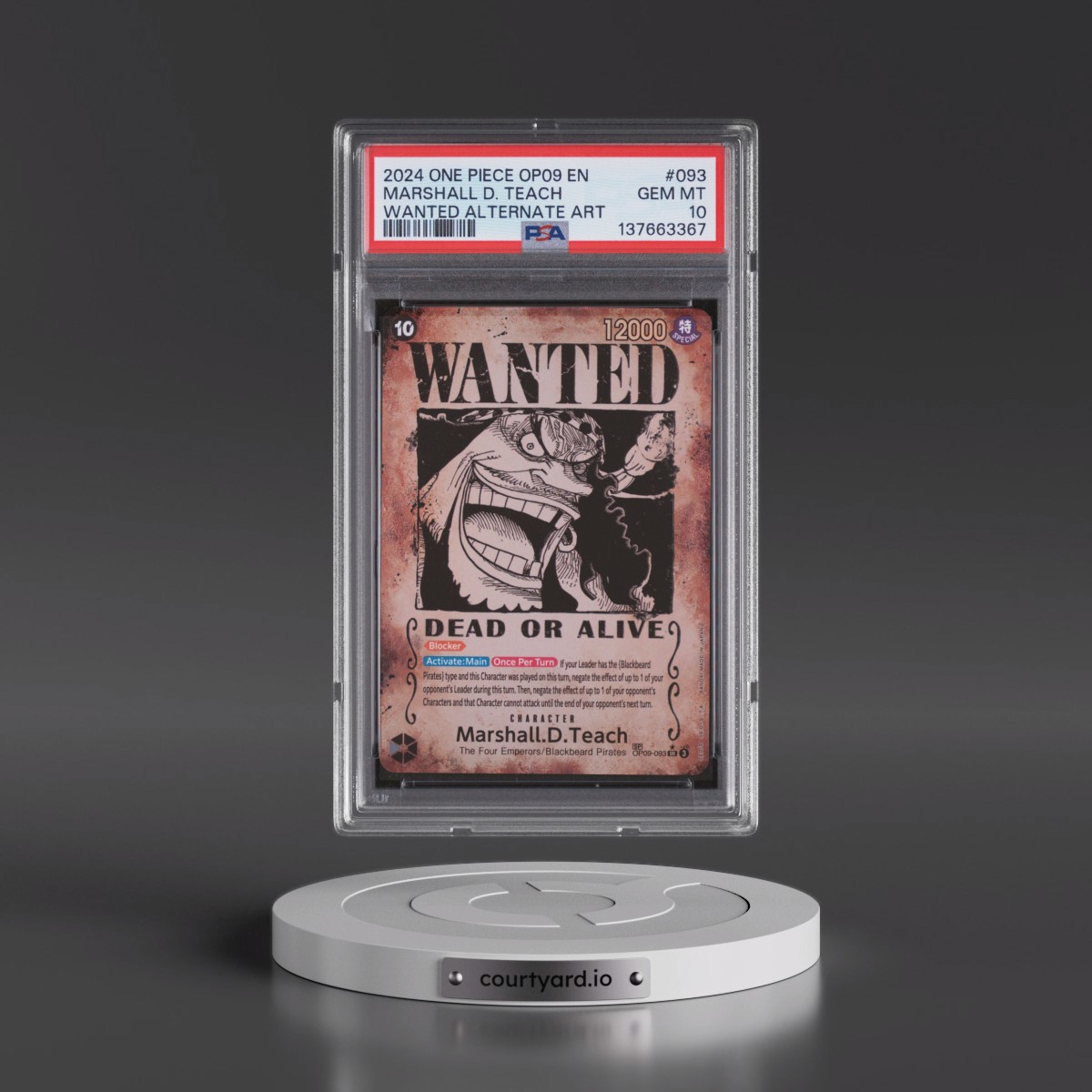 2024 One Piece OP09-Emperors in the New World #093 Marshall D. Teach - Wanted Alternate Art (PSA 10 GEM MINT)