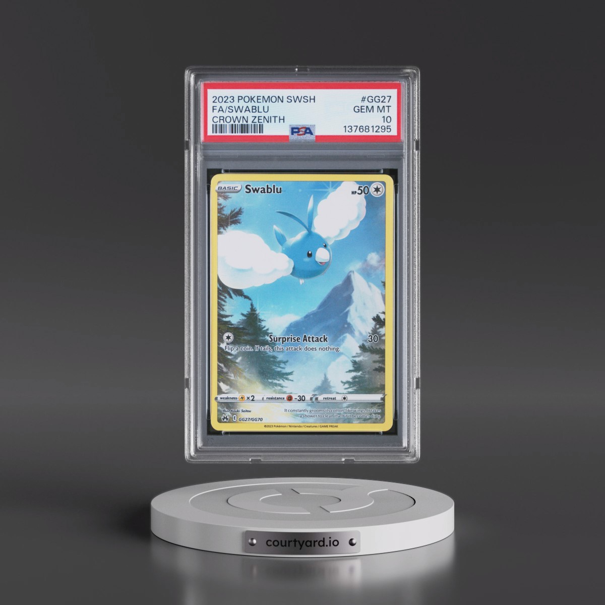 2023 Pokémon Sword and Shield Crown Zenith #GG27 Swablu - Full Art (PSA 10 GEM MINT)
