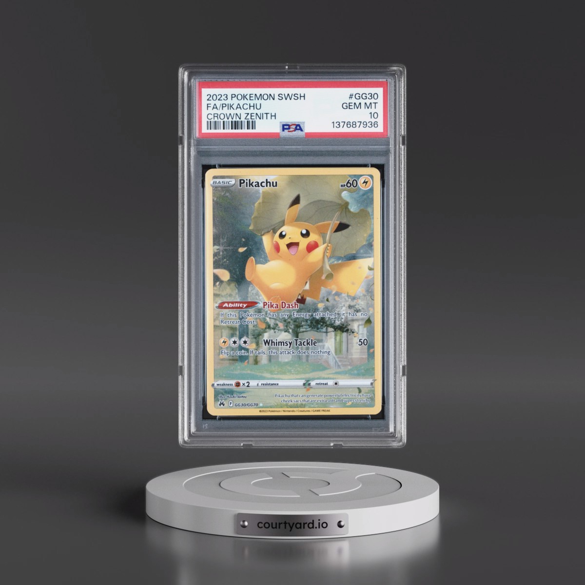 2023 Pokémon Sword and Shield Crown Zenith Pikachu - Full Art #GG30 PSA 10