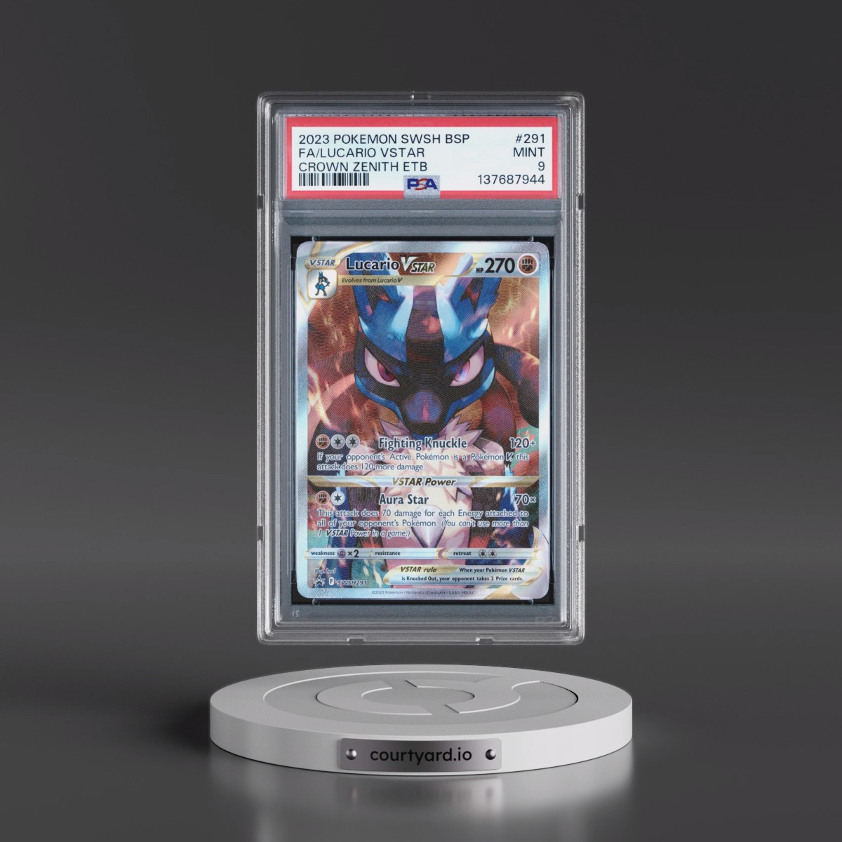 2023 Pokémon Swsh Black Star Promo #291 Lucario Vstar - Full Art Crown Zenith Elite Trainer Box (PSA 9 MINT)