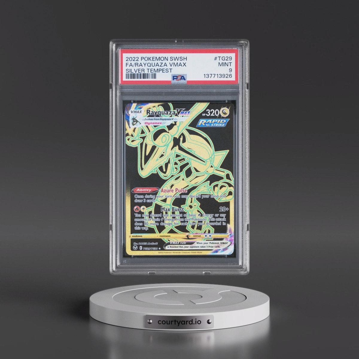 2022 Pokémon Sword & Shield Silver Tempest #TG29 Rayquaza Vmax - Full Art (PSA 9 MINT)