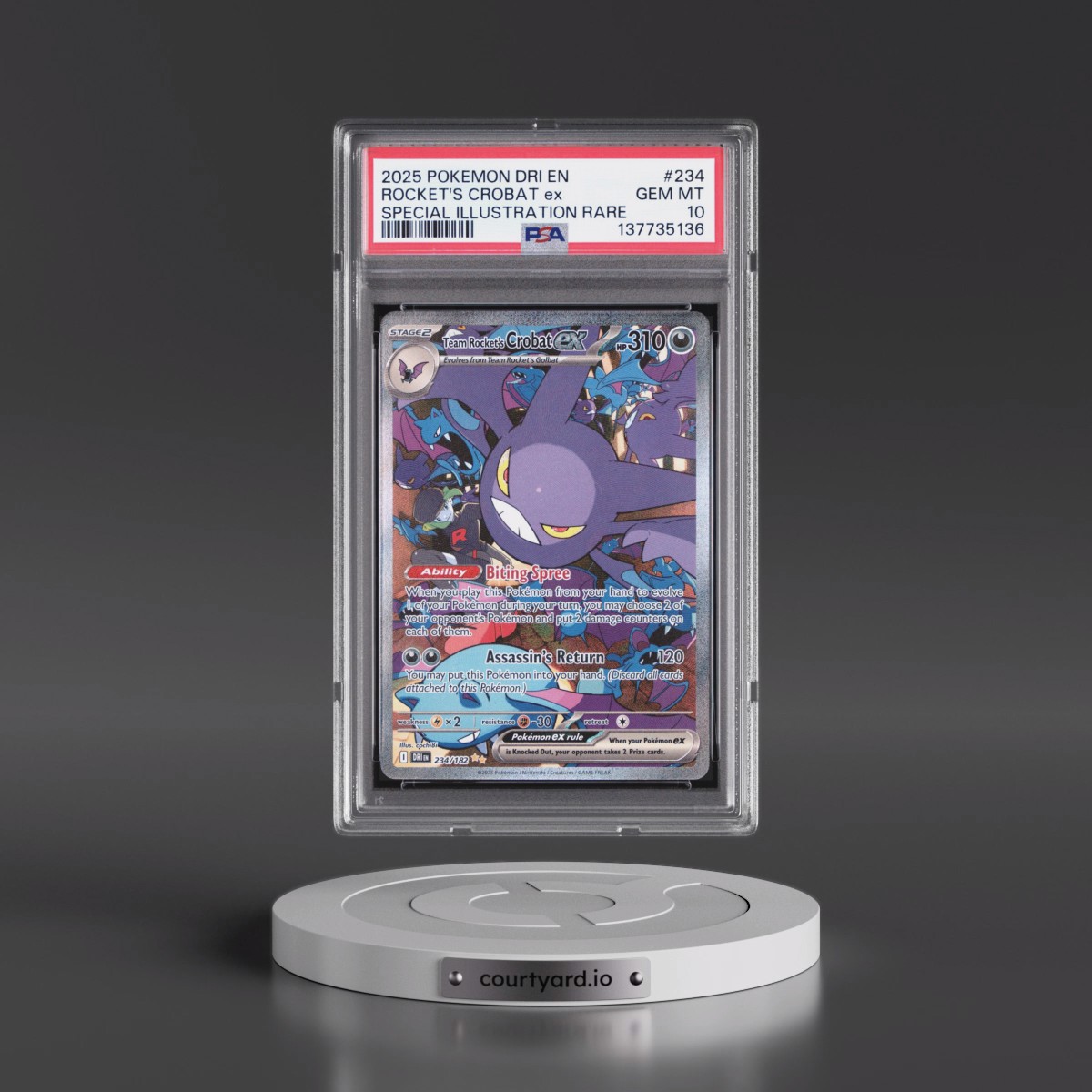 2025 Pokémon Dri EN-Destined Rivals #234 Team Rocket's Crobat EX - Holo Special Illustration Rare (PSA 10 GEM MINT)