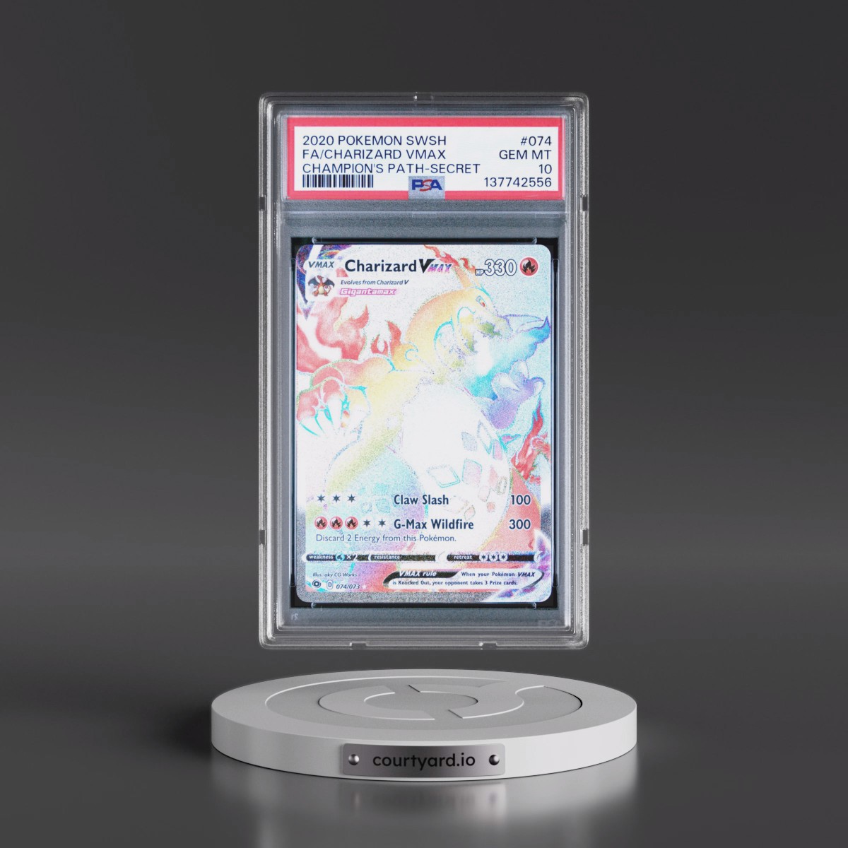 2020 Pokémon Sword & Shield Champion's Path #074 Charizard Vmax - Full Art Secret (PSA 10 GEM MINT)