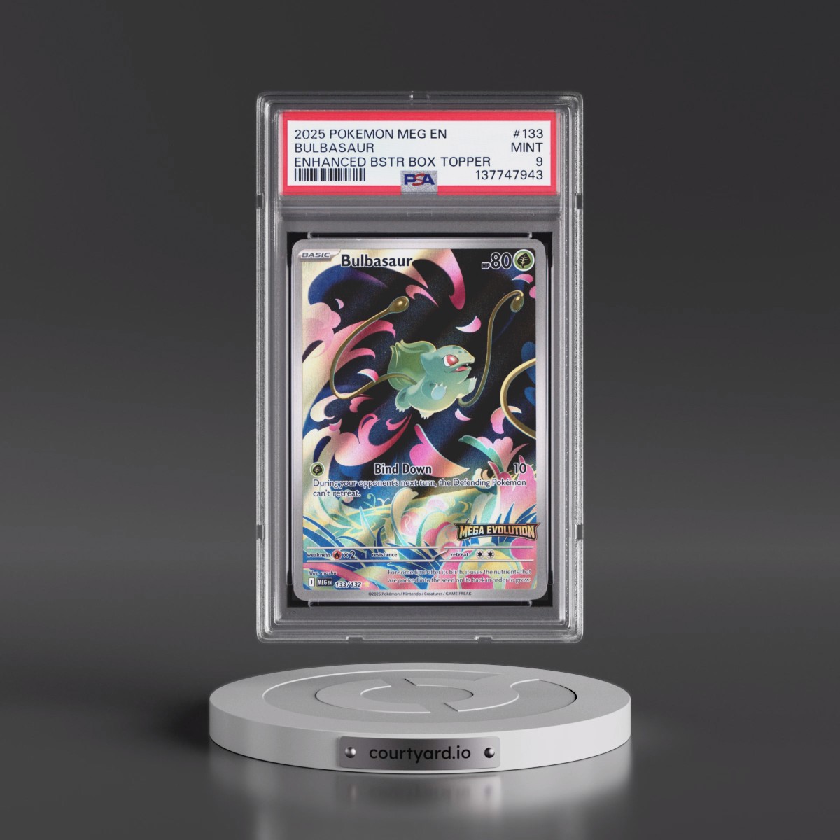 2025 Pokémon Meg EN-Mega Evolution #133 Bulbasaur - Enhanced Booster Box Topper (PSA 9 MINT)
