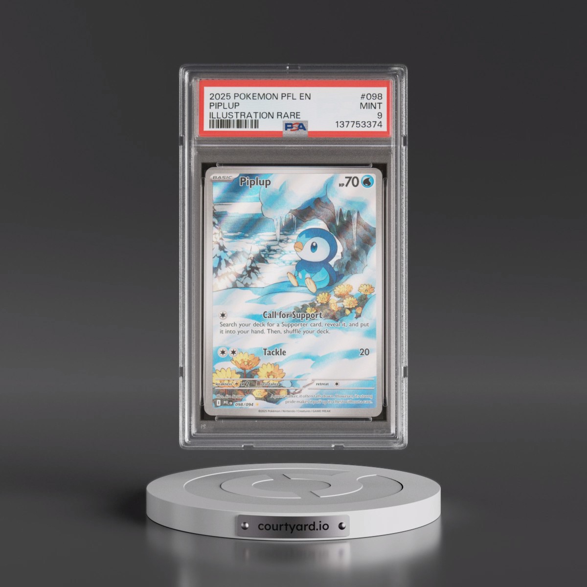 2025 Pokémon Pfl EN-Phantasmal Flames #098 Piplup - Illustration Rare (PSA 9 MINT)