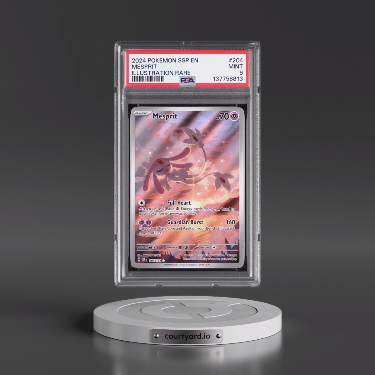 2024 Pokémon Ssp EN-Surging Sparks #204 Mesprit - Illustration Rare (PSA 9 MINT)