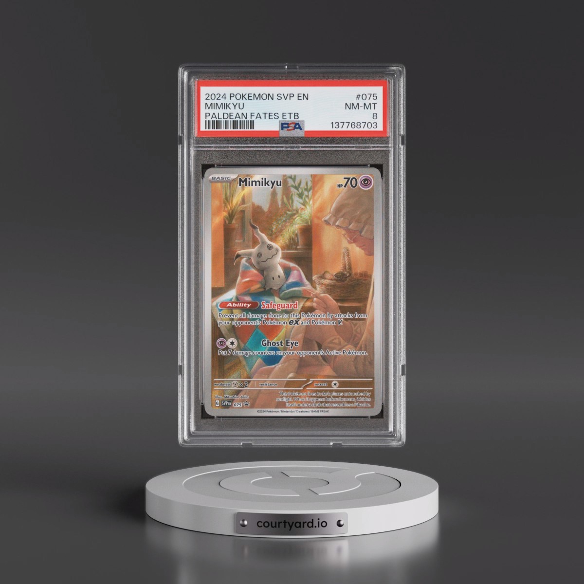 2024 Pokémon Svp EN-SV Black Star Promo #075 Mimikyu - Paldean Fates Elite Trainer Box (PSA 8 NM-MT)