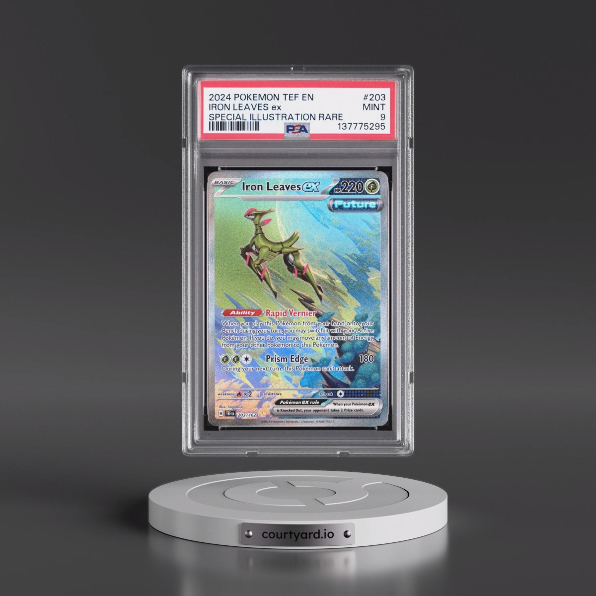 2024 Pokémon Tef EN-Temporal Forces #203 Iron Leaves EX - Holo Special Illustration Rare (PSA 9 MINT)