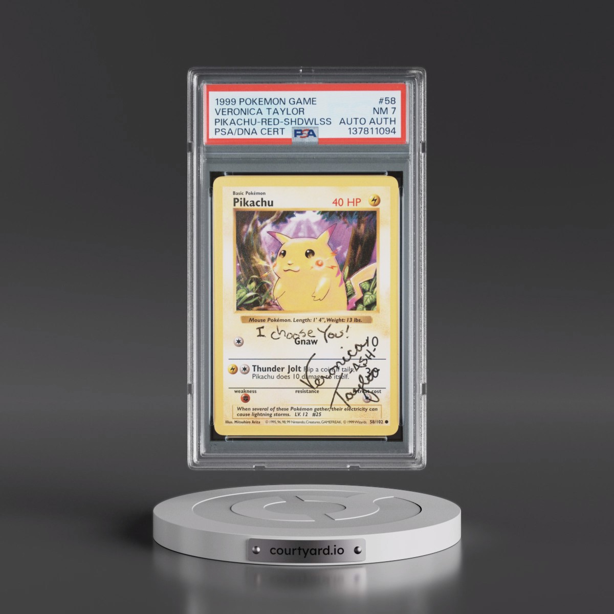 1999 Pokémon Game #58 Pikachu - Shadowless Red Cheeks (PSA 7 NM)