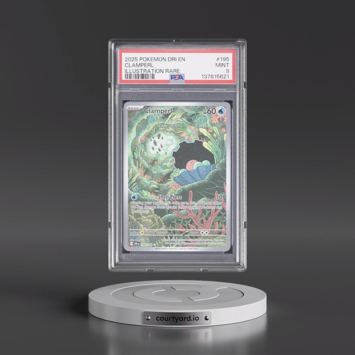 2025 Pokémon Dri EN-Destined Rivals #195 Clamperl - Illustration Rare (PSA 9 MINT)