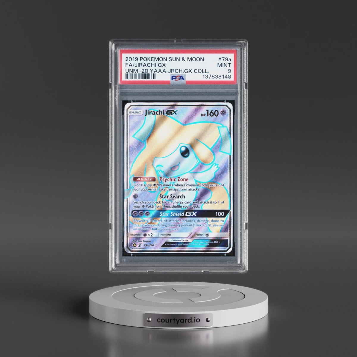 2019 Pokémon Sun & Moon Unified Minds #79a Jirachi GX - Holo Full Art 2020 Yellow A Alternate Art Jirachi GX Collection (PSA 9 MINT)