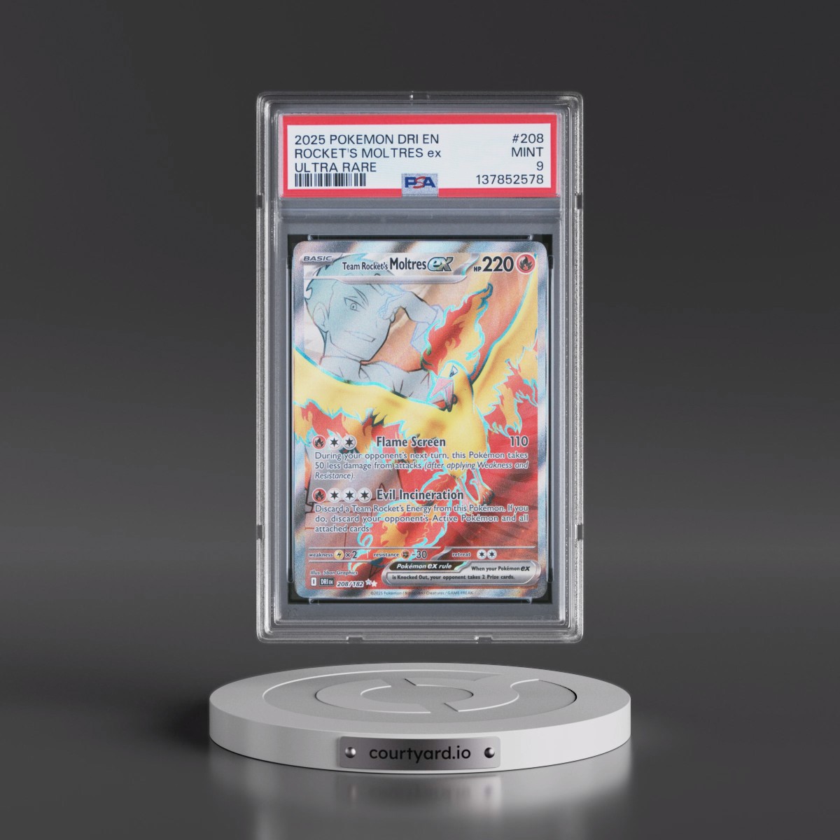 2025 Pokémon Dri EN-Destined Rivals #208 Team Rocket's Moltres EX - Holo Ultra Rare (PSA 9 MINT)