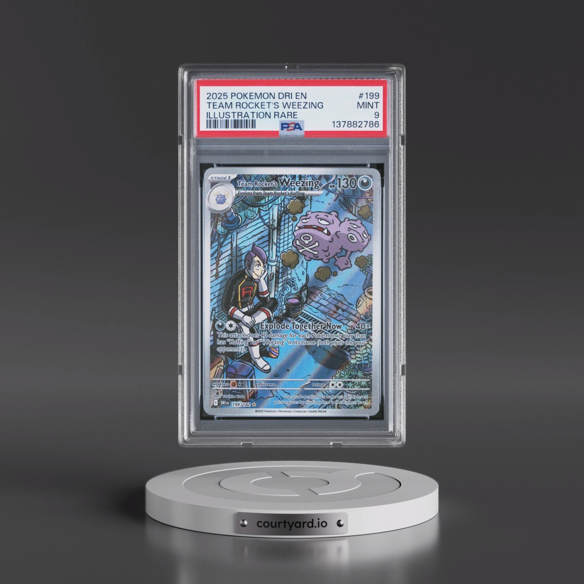 2025 Pokémon Dri EN-Destined Rivals #199 Team Rocket's Weezing - Illustration Rare (PSA 9 MINT)
