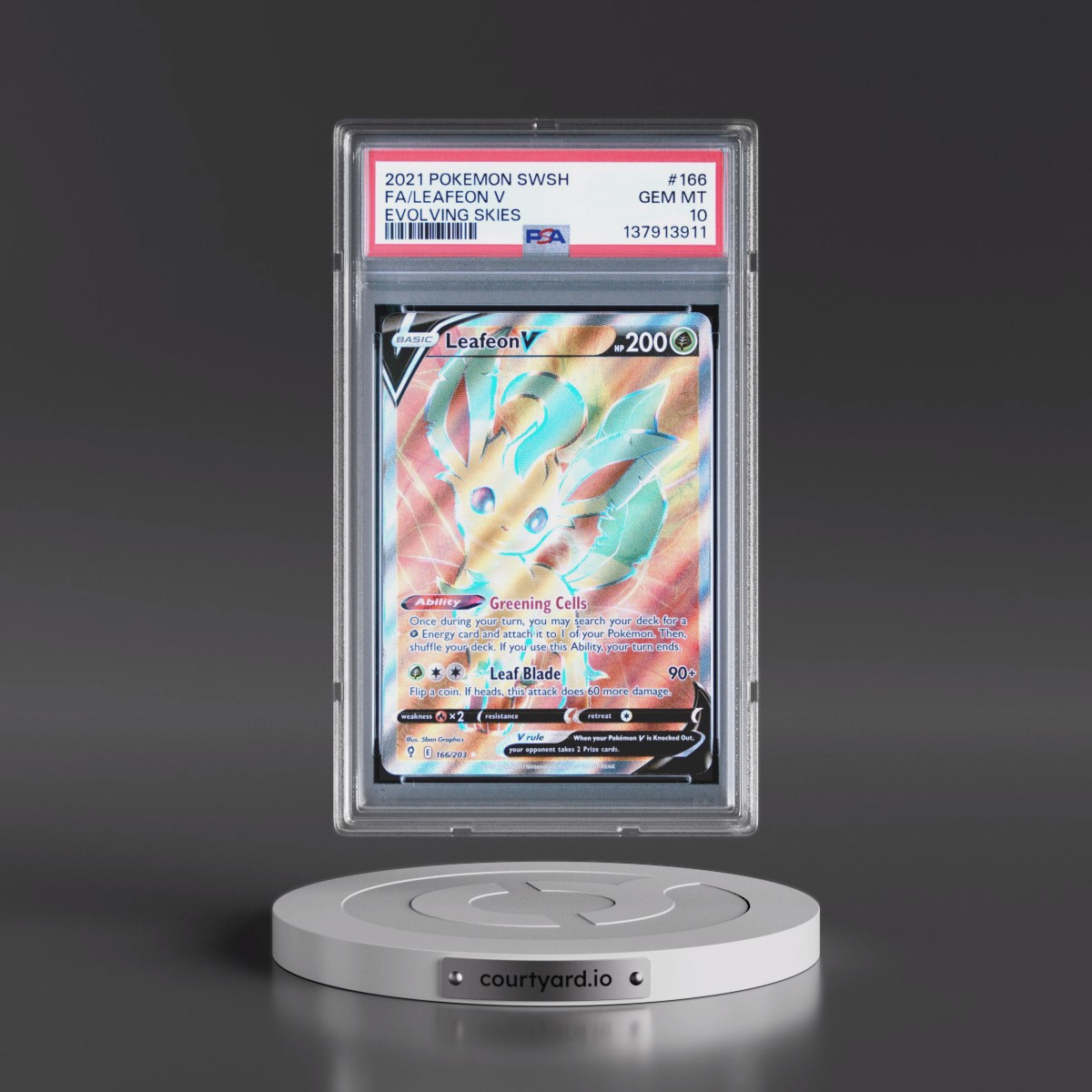2021 Pokémon Sword & Shield Evolving Skies Leafeon V - Holo Full Art #166 PSA 10