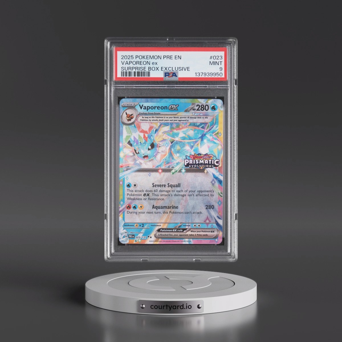 2025 Pokémon Pre EN-Prismatic Evolutions #023 Vaporeon EX - Holo Surprise Box Exclusive (PSA 9 MINT)