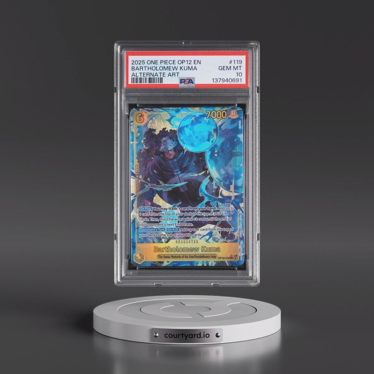 2025 One Piece OP12-Legacy of the Master #119 Bartholomew Kuma - Alternate Art (PSA 10 GEM MINT)