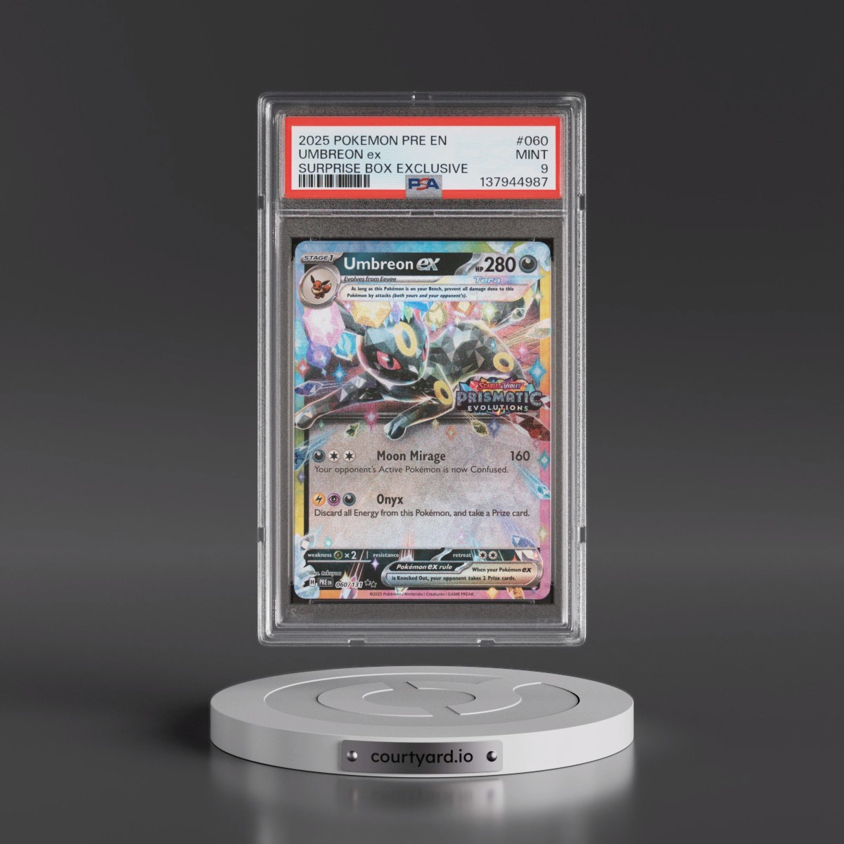 2025 Pokémon Pre EN-Prismatic Evolutions #060 Umbreon EX - Holo Surprise Box Exclusive (PSA 9 MINT)