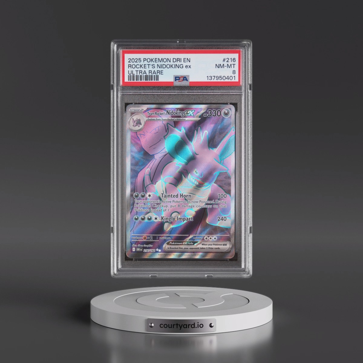 2025 Pokémon Dri EN-Destined Rivals #216 Team Rocket's Nidoking EX - Holo Ultra Rare (PSA 8 NM-MT)