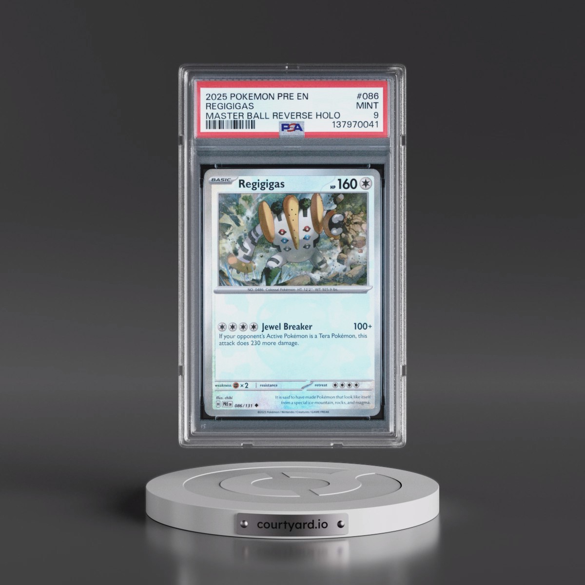 2025 Pokémon Pre EN-Prismatic Evolutions #086 Regigigas - Reverse Holo Master Ball (PSA 9 MINT)