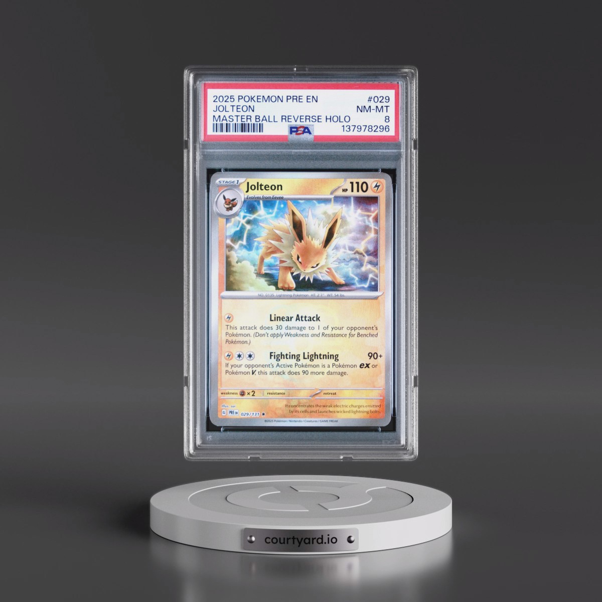 2025 Pokémon Pre EN-Prismatic Evolutions #029 Jolteon - Reverse Holo Master Ball (PSA 8 NM-MT)