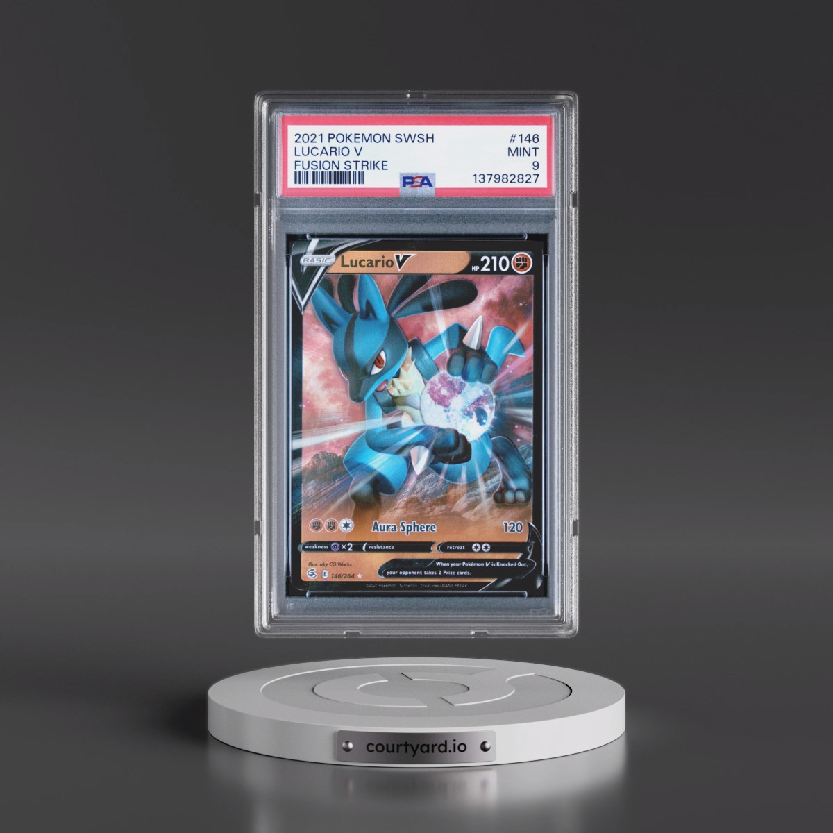 2021 Pokémon Sword & Shield Fusion Strike #146 Lucario V - Holo (PSA 9 MINT)