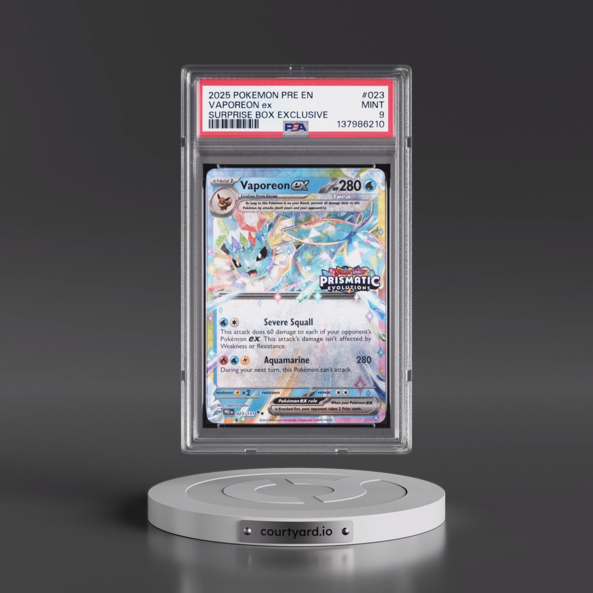 2025 Pokémon Pre EN-Prismatic Evolutions #023 Vaporeon EX - Holo Surprise Box Exclusive (PSA 9 MINT)