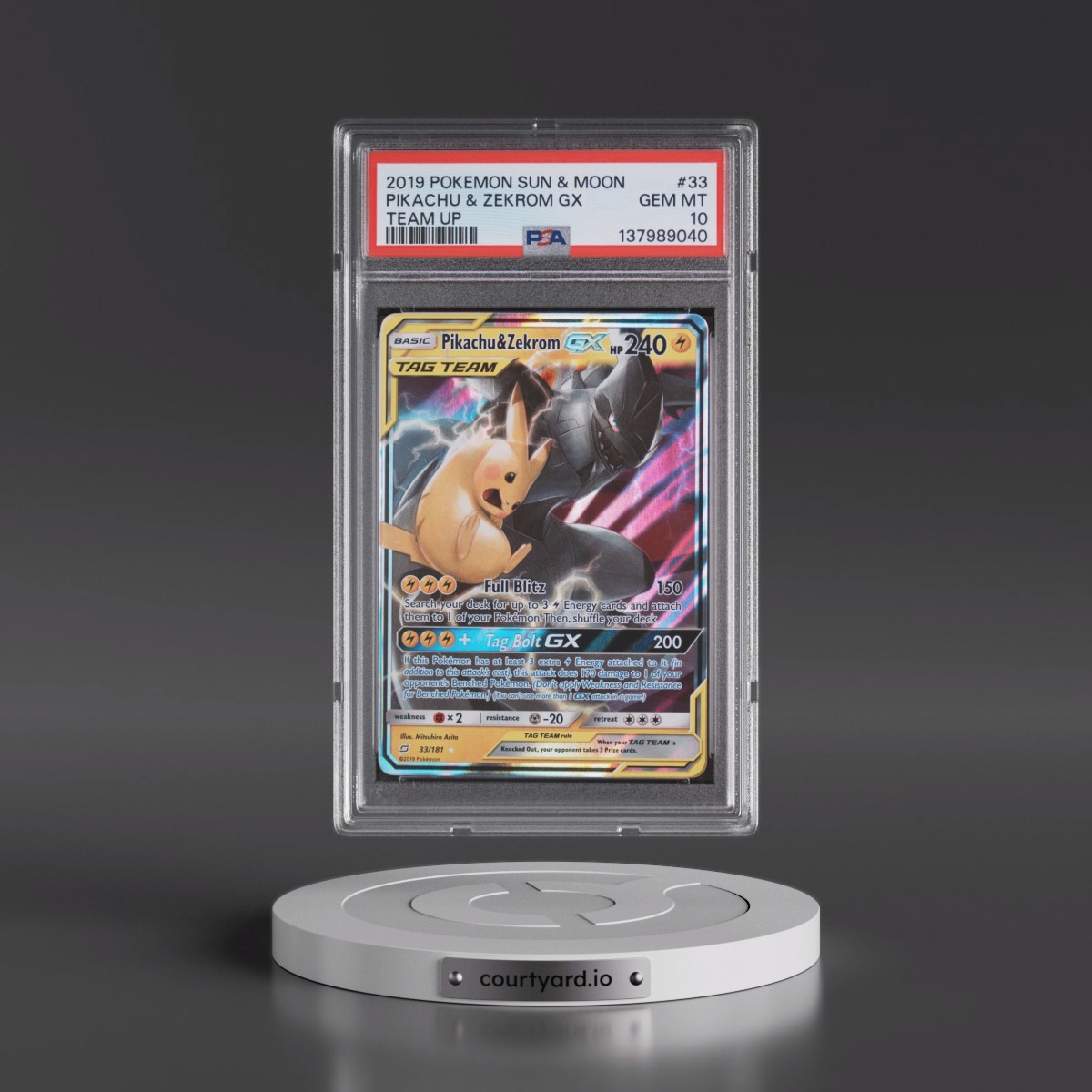 2019 Pokémon Sun & Moon Team Up #33 Pikachu & Zekrom GX - Holo (PSA 10 GEM MINT)