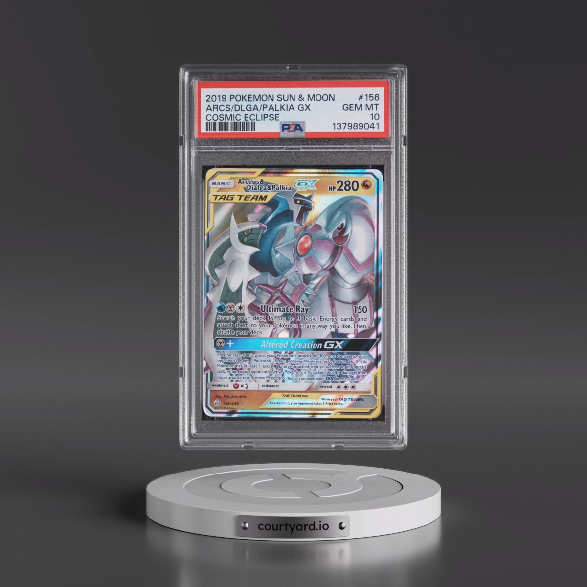 2019 Pokémon Sun & Moon Cosmic Eclipse #156 Arceus & Dialga & Palkia GX - Holo (PSA 10 GEM MINT)