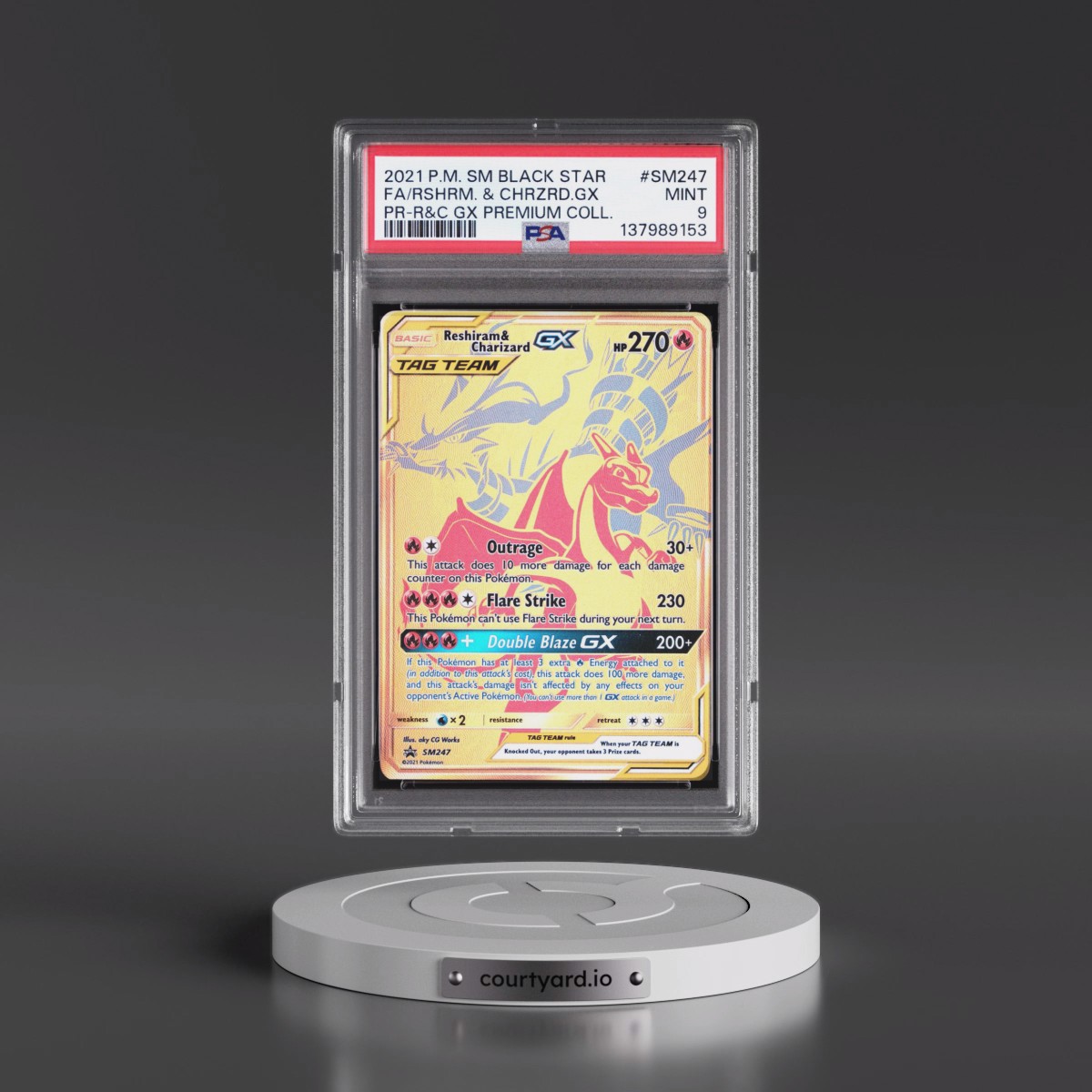 2021 Pokémon SM Black Star Promo #SM247 Reshiram & Charizard GX - Holo Full Art Reshiram & Charizard GX Premium Collection (PSA 9 MINT)
