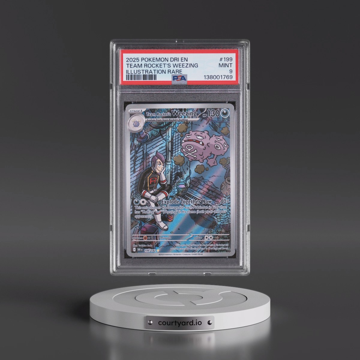 2025 Pokémon Dri EN-Destined Rivals #199 Team Rocket's Weezing - Illustration Rare (PSA 9 MINT)