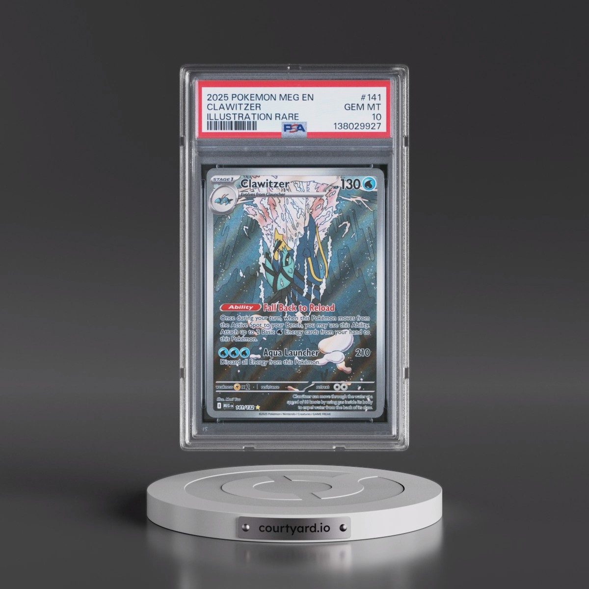 2025 Pokémon Meg EN-Mega Evolution #141 Clawitzer - Illustration Rare (PSA 10 GEM MINT)