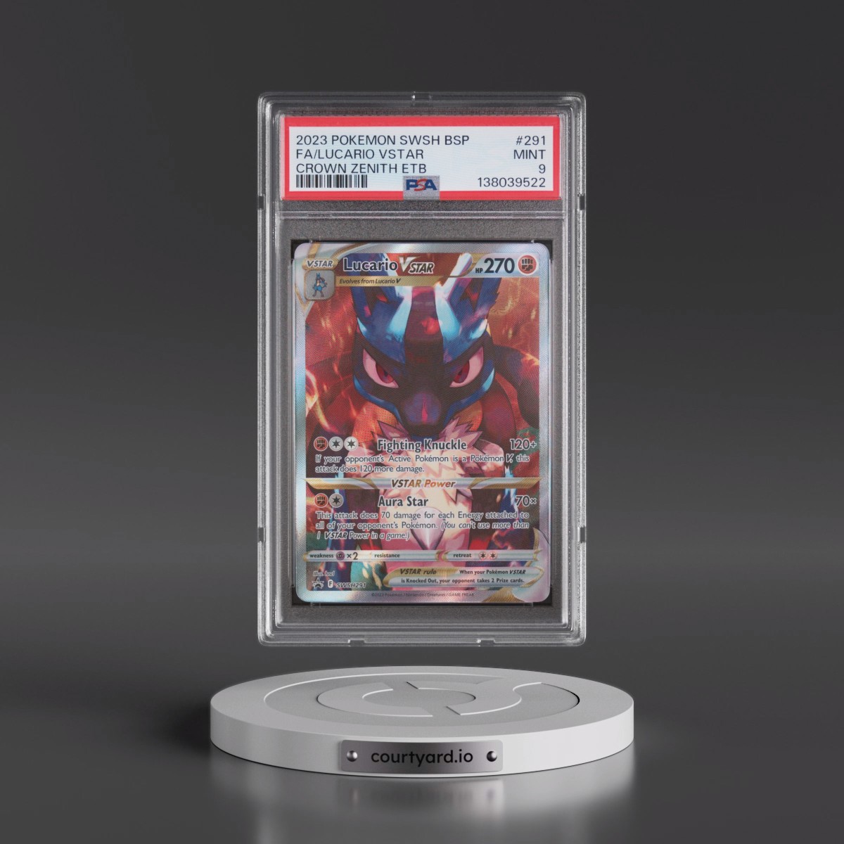 2023 Pokémon Swsh Black Star Promo #291 Lucario Vstar - Full Art Crown Zenith Elite Trainer Box (PSA 9 MINT)