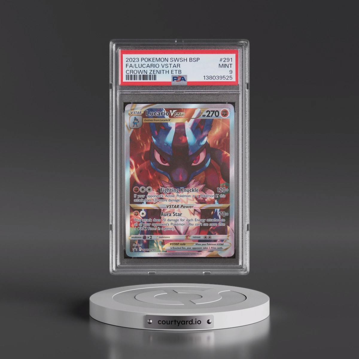 2023 Pokémon Swsh Black Star Promo #291 Lucario Vstar - Full Art Crown Zenith Elite Trainer Box (PSA 9 MINT)