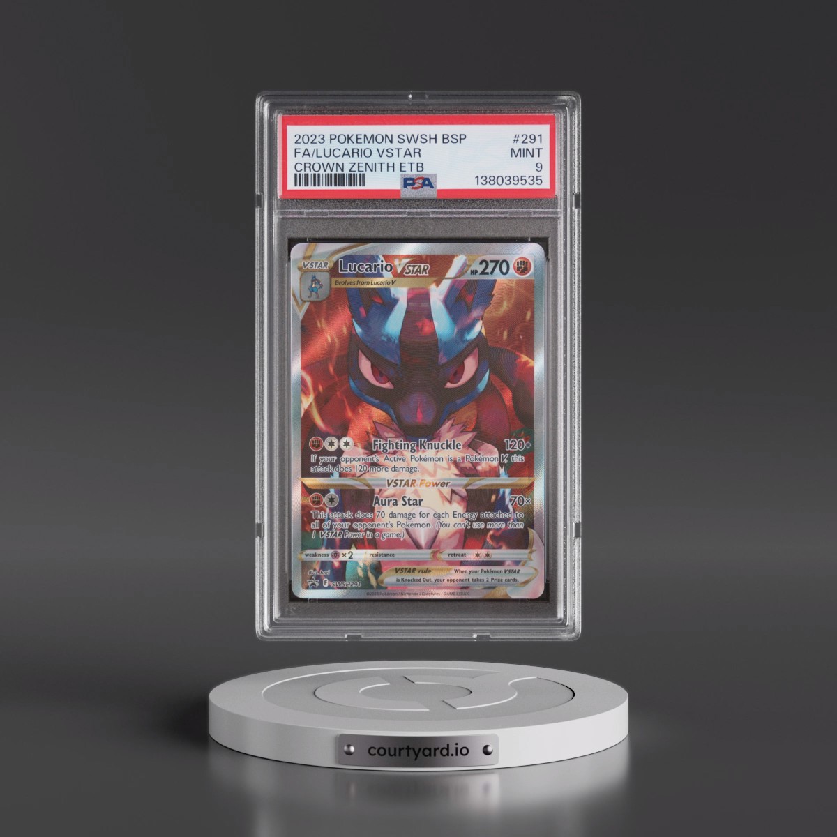 2023 Pokémon Swsh Black Star Promo #291 Lucario Vstar - Full Art Crown Zenith Elite Trainer Box (PSA 9 MINT)