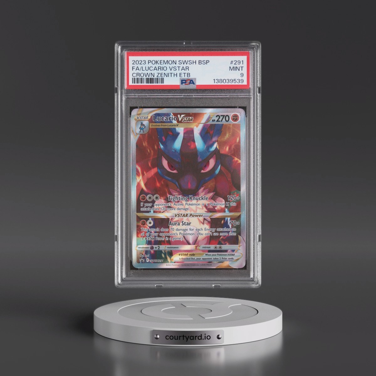 2023 Pokémon Swsh Black Star Promo #291 Lucario Vstar - Full Art Crown Zenith Elite Trainer Box (PSA 9 MINT)