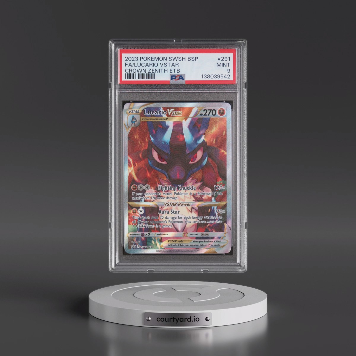 2023 Pokémon Swsh Black Star Promo #291 Lucario Vstar - Full Art Crown Zenith Elite Trainer Box (PSA 9 MINT)